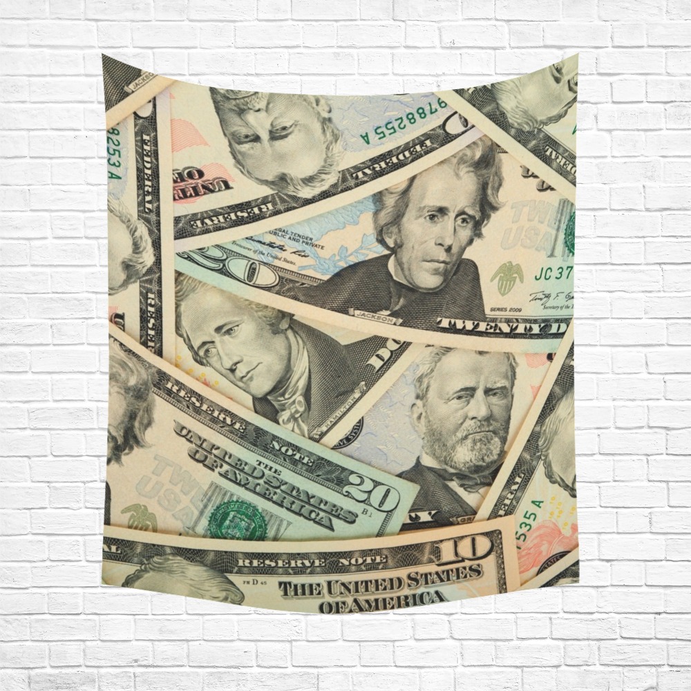 US PAPER CURRENCY Polyester Peach Skin Wall Tapestry 51"x 60"