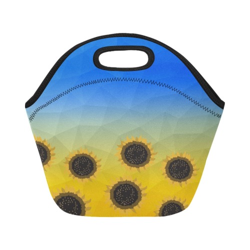 Ukraine yellow blue geometric mesh pattern Sunflowers Neoprene Lunch Bag/Small (Model 1669)