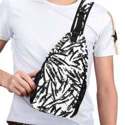 Brush Stroke Black and White Men's Casual Chest Bag (Model 1729)