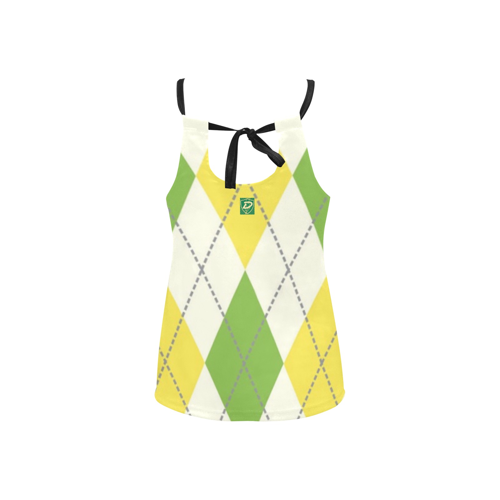 DIONIO Clothing - Ladies' Green & Yellow Diamond Loose Fit Halter Neck Top Loose Fit Halter Neck Top (Model T68)