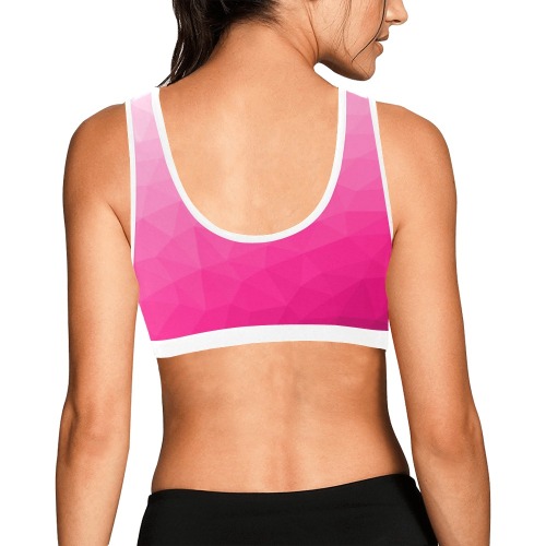 Hot pink gradient geometric mesh pattern Women's All Over Print Sports Bra (Model T52)