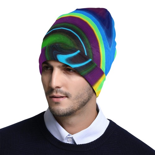 Swirl Retro Blue All Over Print Beanie for Adults