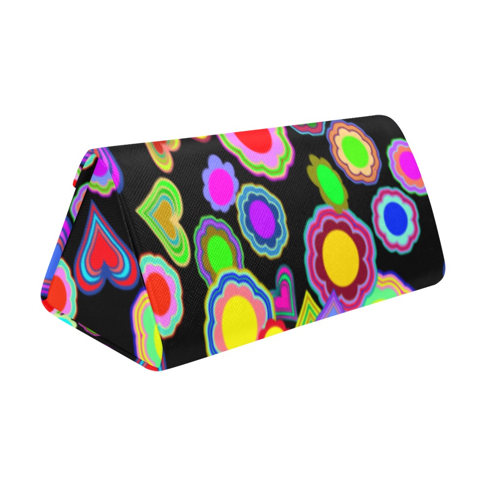 Groovy Hearts and Flowers Black Custom Foldable Glasses Case