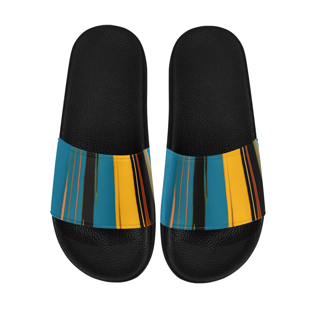 Black Turquoise And Orange Go! Abstract Art Men's Slide Sandals (Model 057)