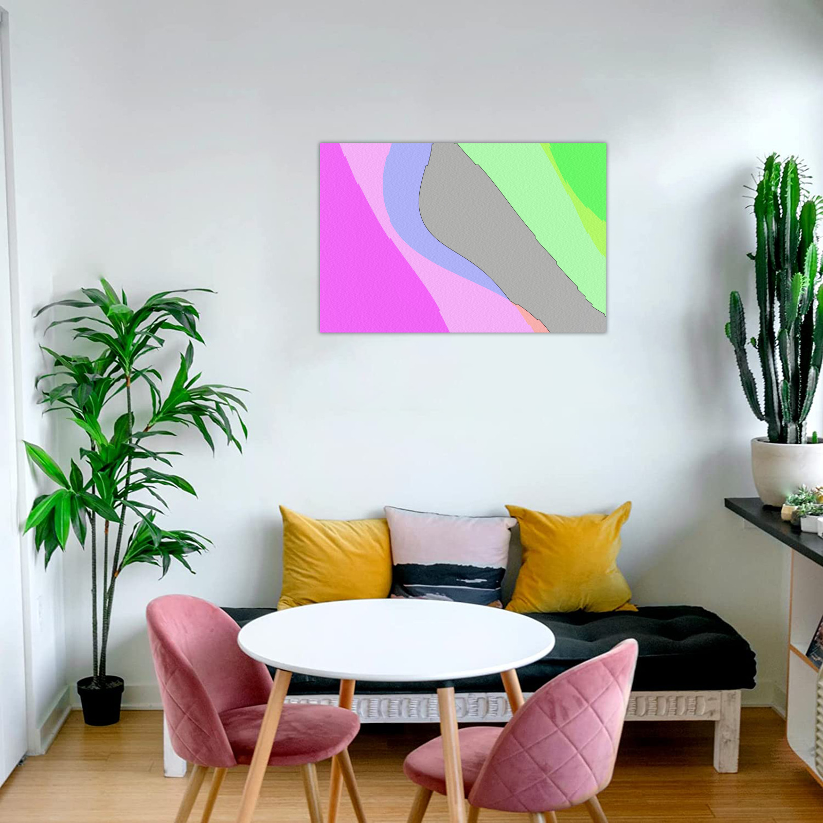 Abstract 703 - Retro Groovy Pink And Green Frame Canvas Print 24"x16"