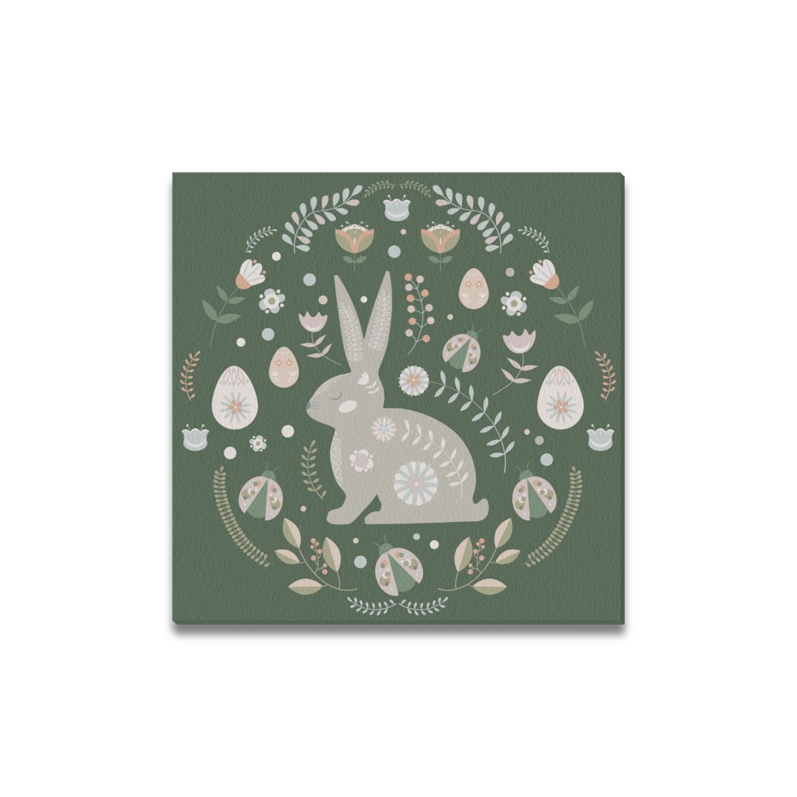 Folk Art Easter Bunny Rabbit Frame Canvas Print 16"x16"