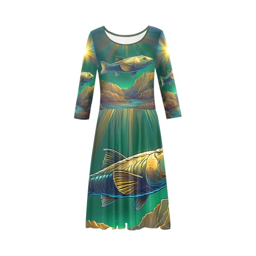 Celestial Swim Tethys Half-Sleeve Skater Dress(Model D20)