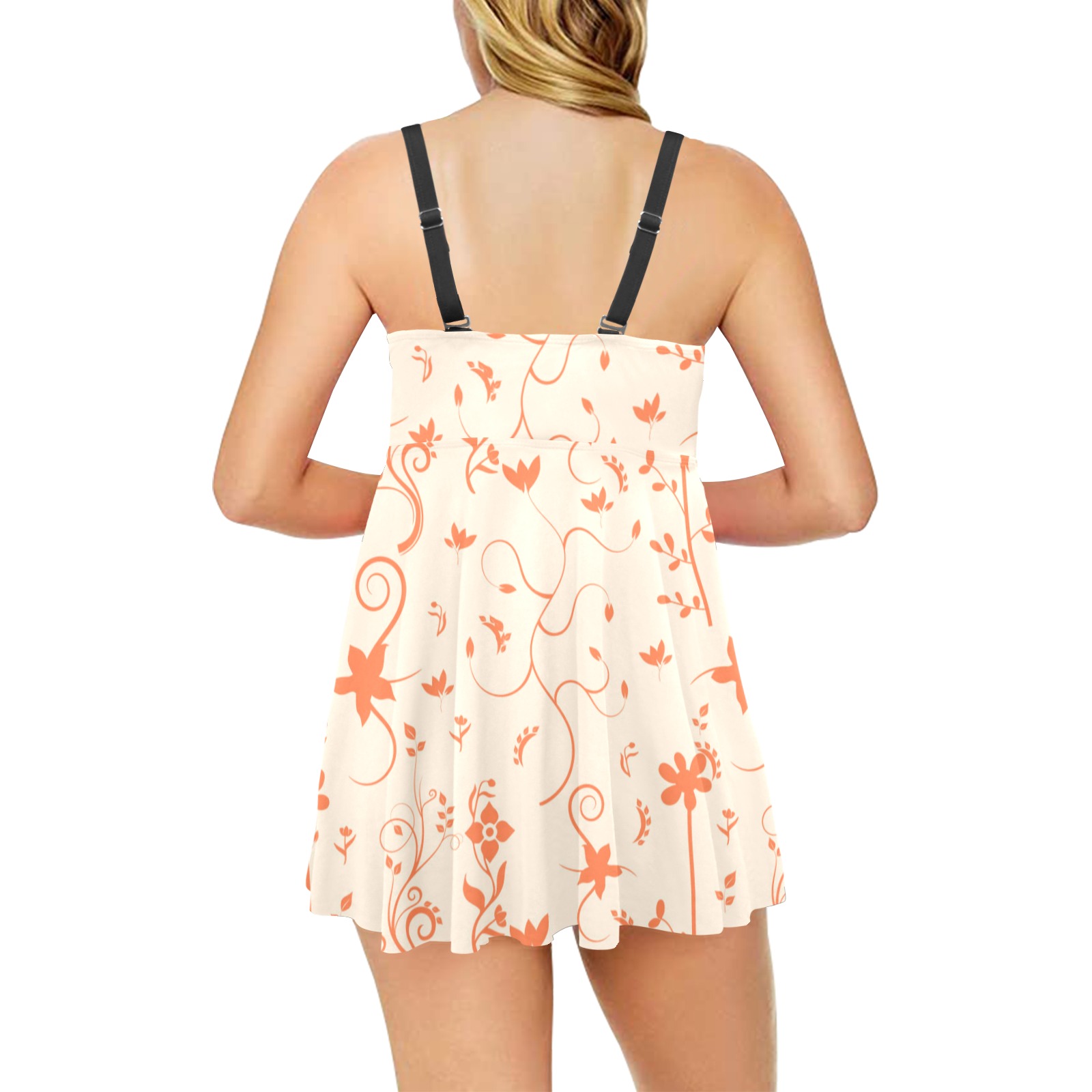 Living Coral Floral Pattern Chest Pleat Swim Dress (Model S31)