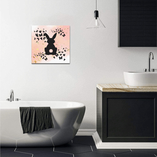 Bunnys Back With Butterflies Rose Canvas Print 12"x12"