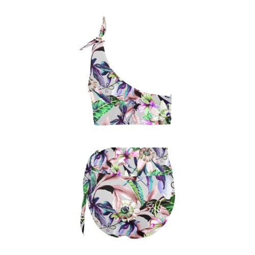 Colorful watercolor tropical flowers-902 High Waisted One Shoulder Bikini Set (Model S16)
