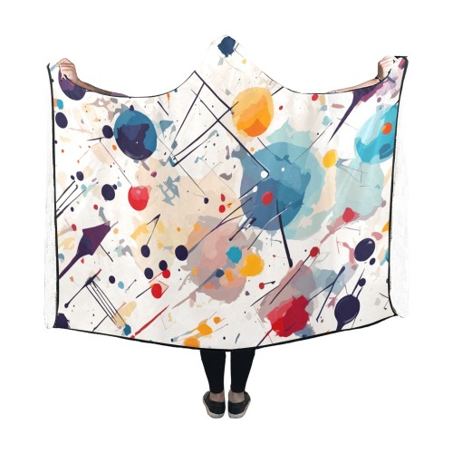 Charming abstract art of colorful dots, lines. Hooded Blanket 60''x50''