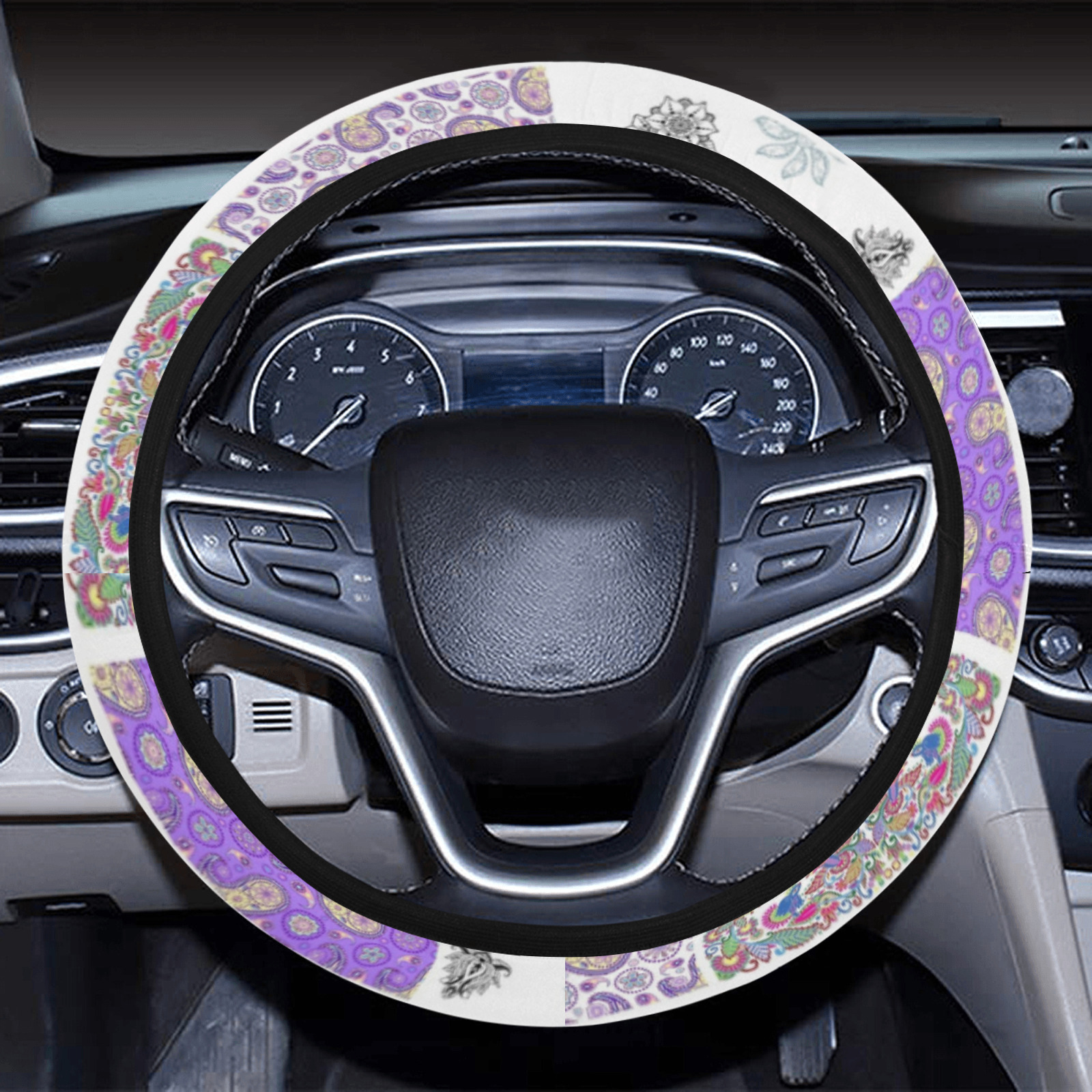 Purple Paisley Birds and Animals Patchwork Design Steering Wheel Cover with Elastic Edge
