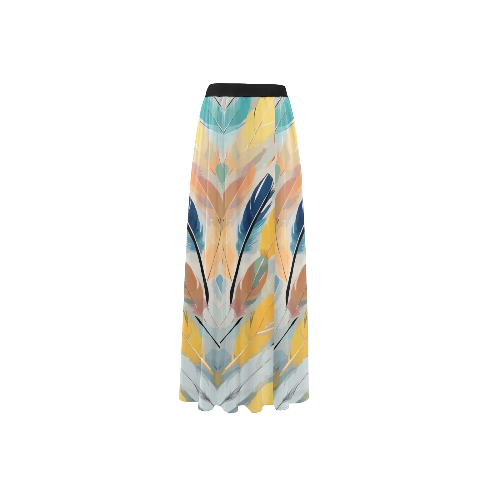 Colorful feathers in the wind abstract art. High Slit Long Beach Dress (Model S40)