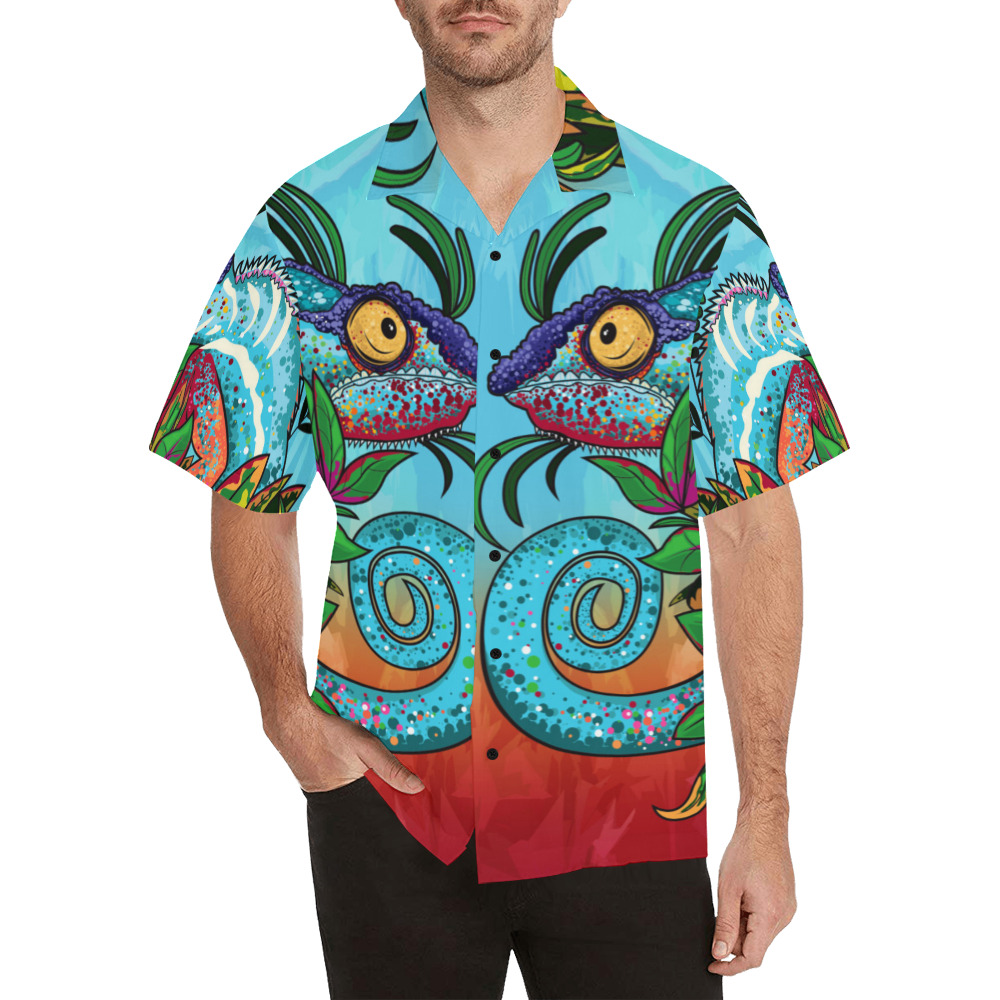 Rainbow Chameleon Hawaiian Shirt (Model T58)