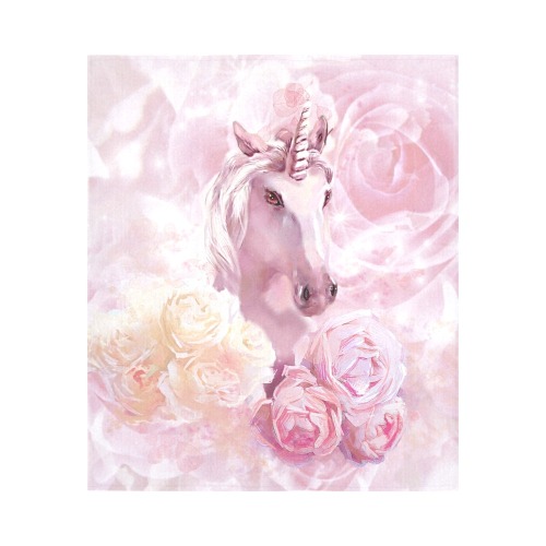 Unicorn and Pink Roses Cotton Linen Wall Tapestry 51"x 60"