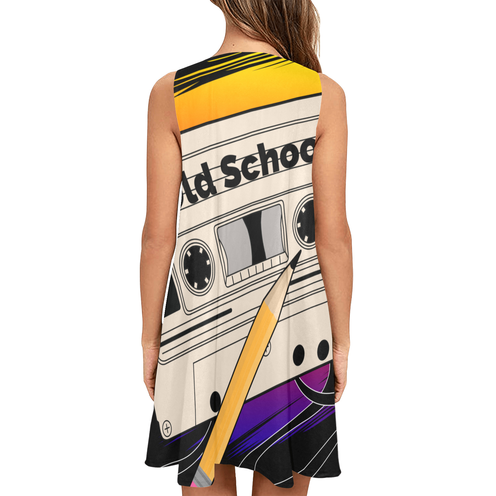 Old School Memories Sleeveless A-Line Pocket Dress (Model D57)
