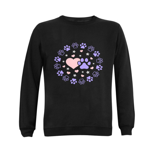 Pink and Purple Dog Cat Pet Lovers Hearts and Stars Paw Print Design Gildan Crewneck Sweatshirt(NEW) (Model H01)