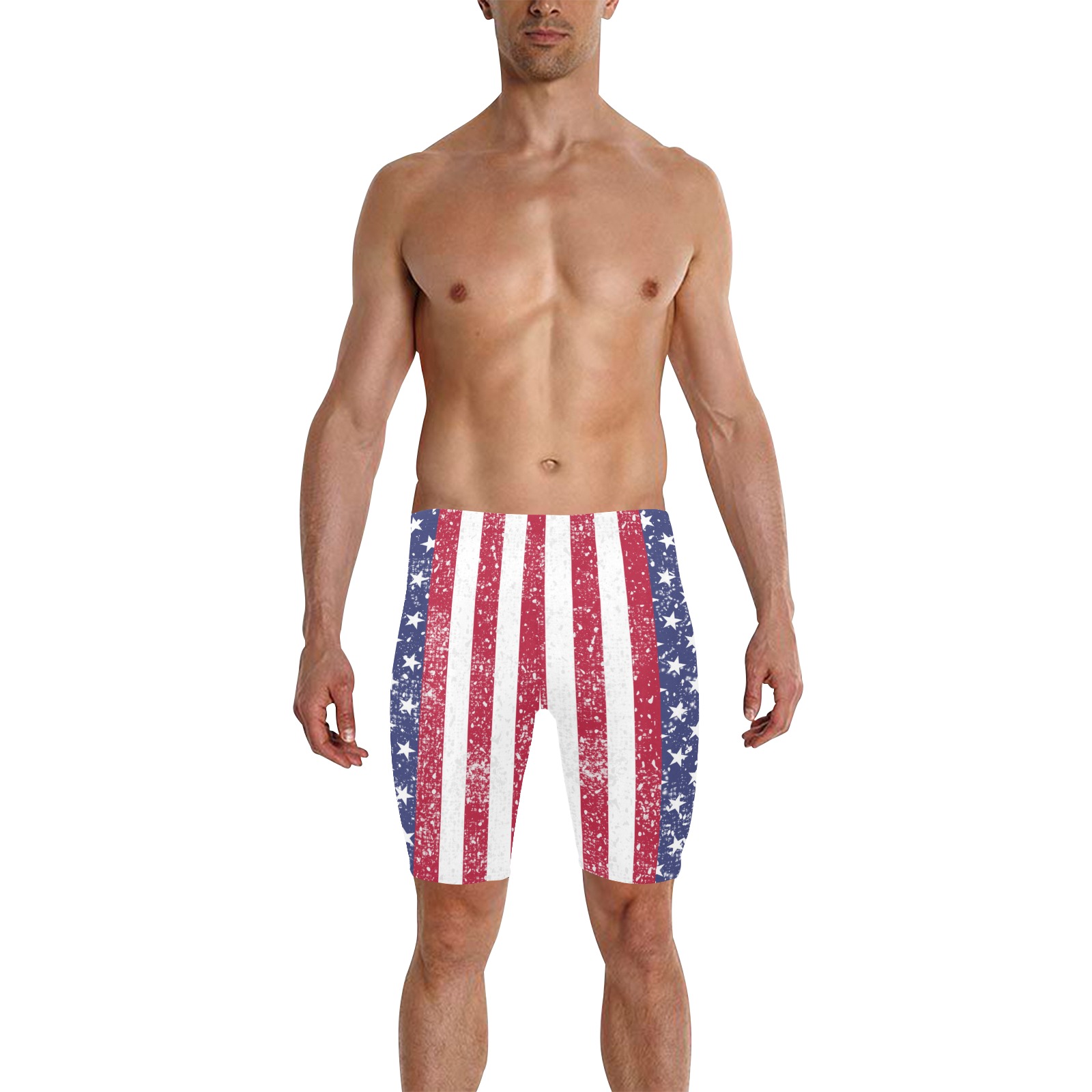 American Flag Distressed Men's Knee Length Swimming Trunks (Model L58)