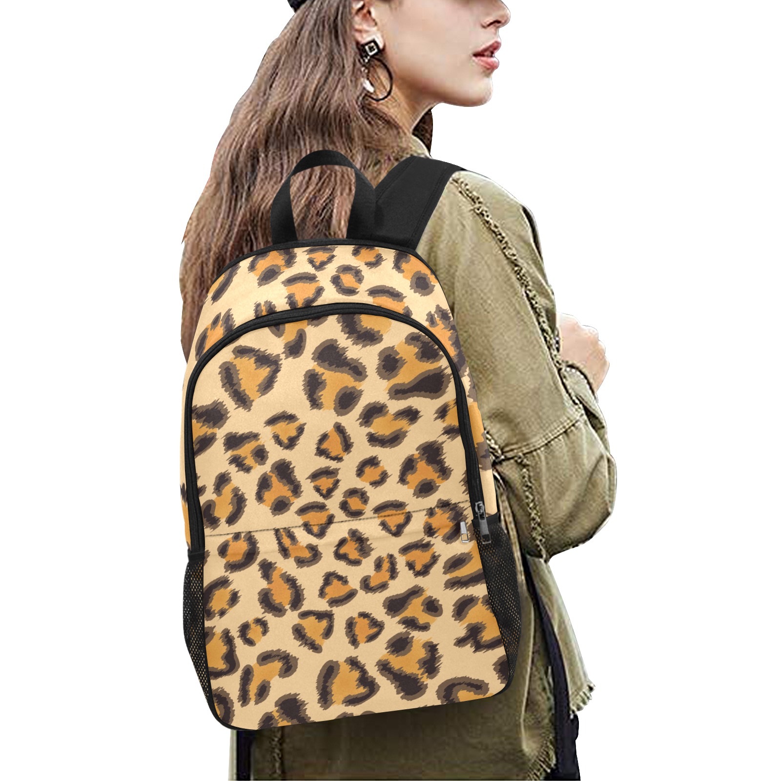 BackpackLeopard Pattern.jpg Fabric Backpack with Side Mesh Pockets (Model 1659)