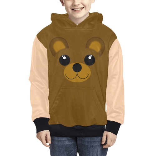 Kawaii Brown Bear / Tan Kids' All Over Print Hoodie (Model H38)