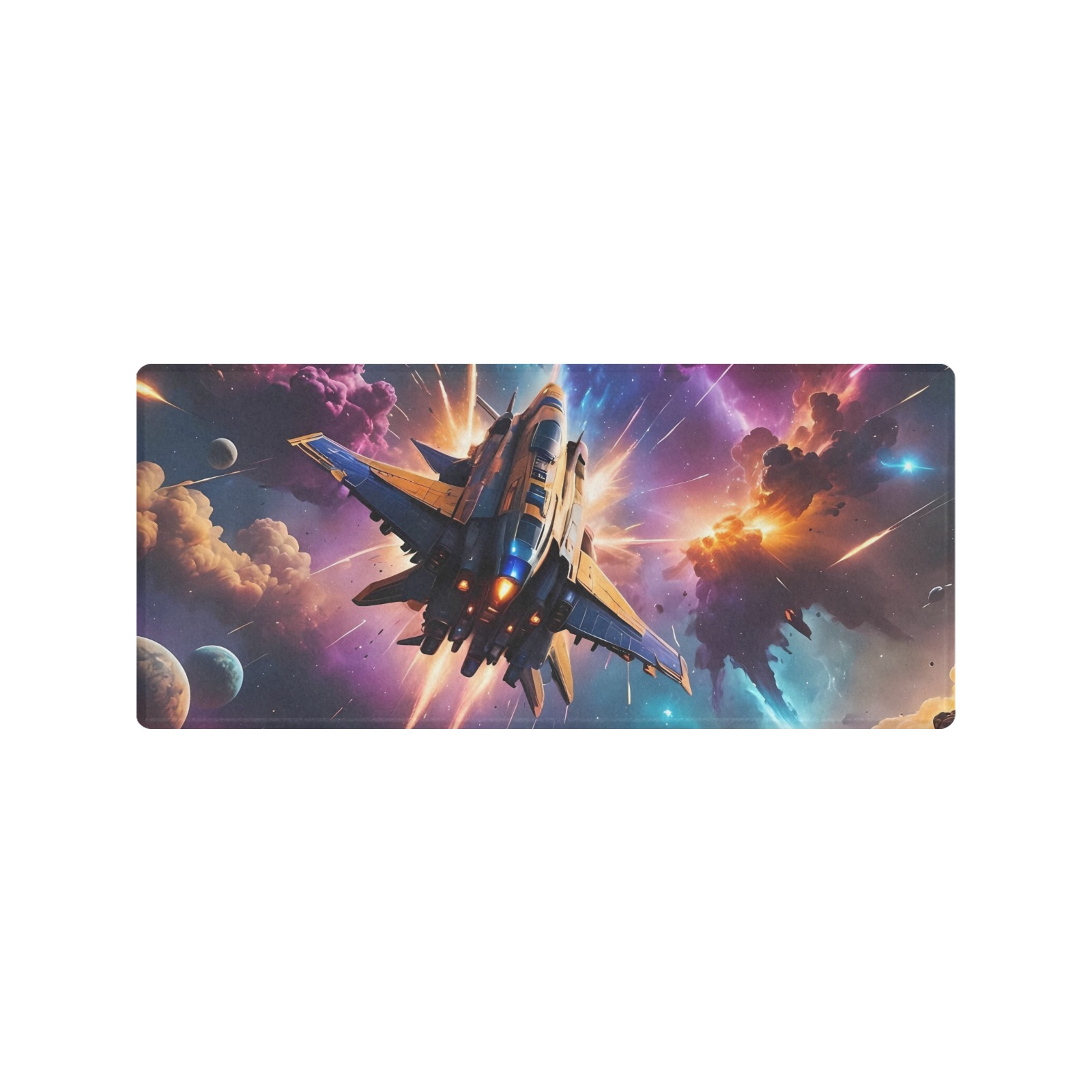 Outerspace jet space travel Gaming Mousepad (35"x16")