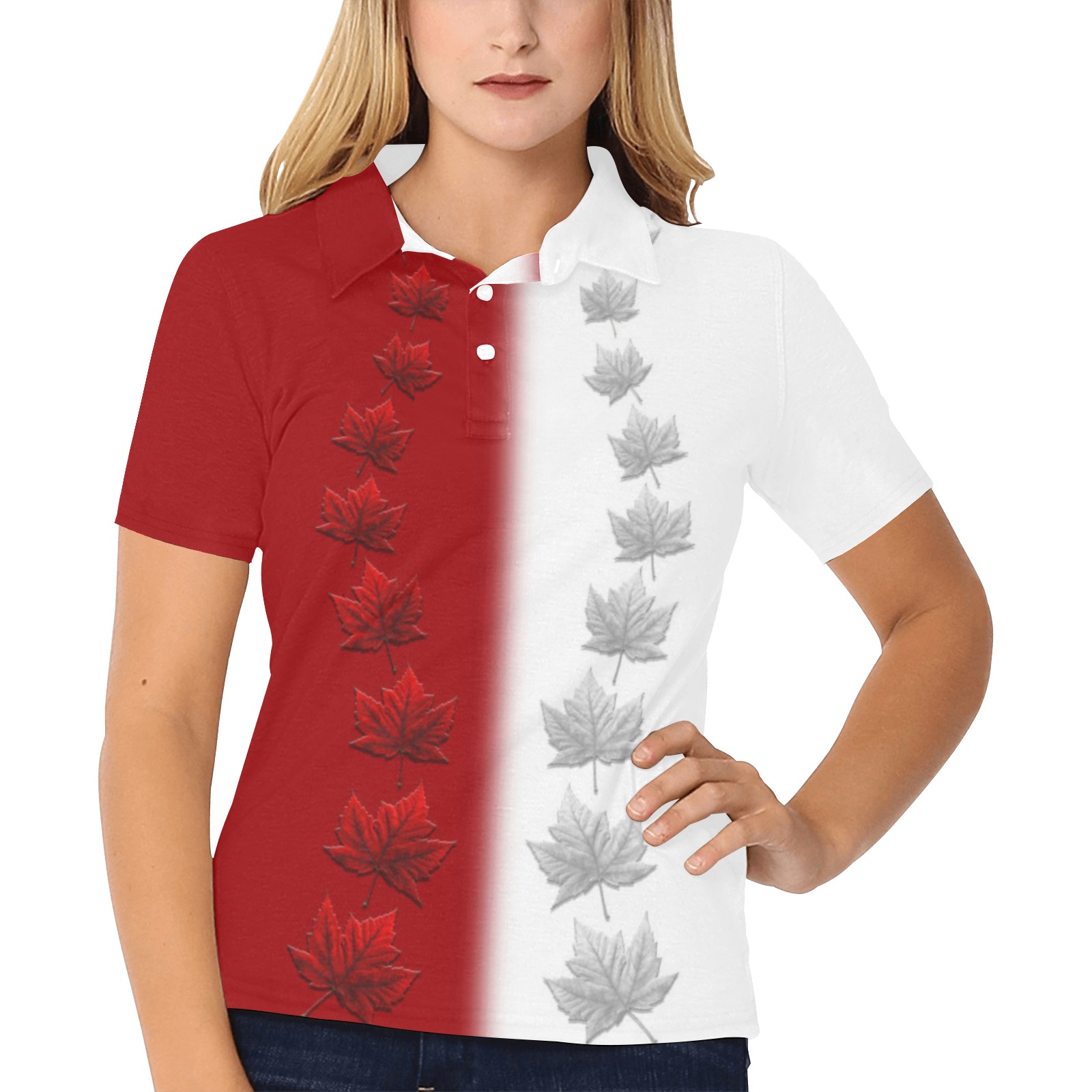 2 Tone Canada Team Golf Shirts Women's All Over Print Polo Shirt (Model T55)