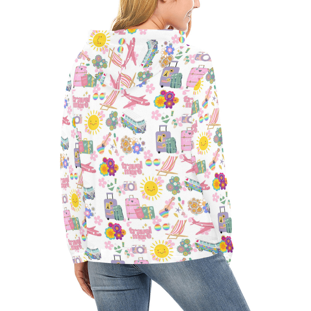 Hippie Summer Holiday Travel Vacation Artwork Design All Over Print Hoodie for Women (USA Size) (Model H13)
