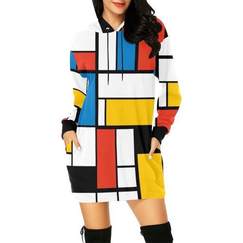 Mondrian De Stijl Modern All Over Print Hoodie Mini Dress (Model H27)