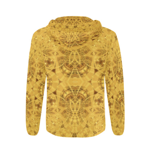 Golden Lotus Plaid - gold red white brown lotus flower plaid pattern All Over Print Full Zip Hoodie for Men (Model H14)