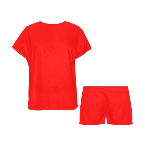 Merry Christmas Red Solid Color Women's Short Pajama Set