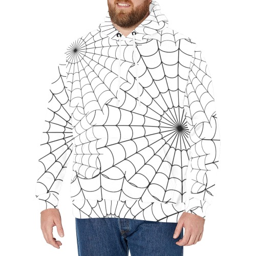 Halloween Spiderwebs - Black on White Men's Long Sleeve Fleece Hoodie (Model H55)