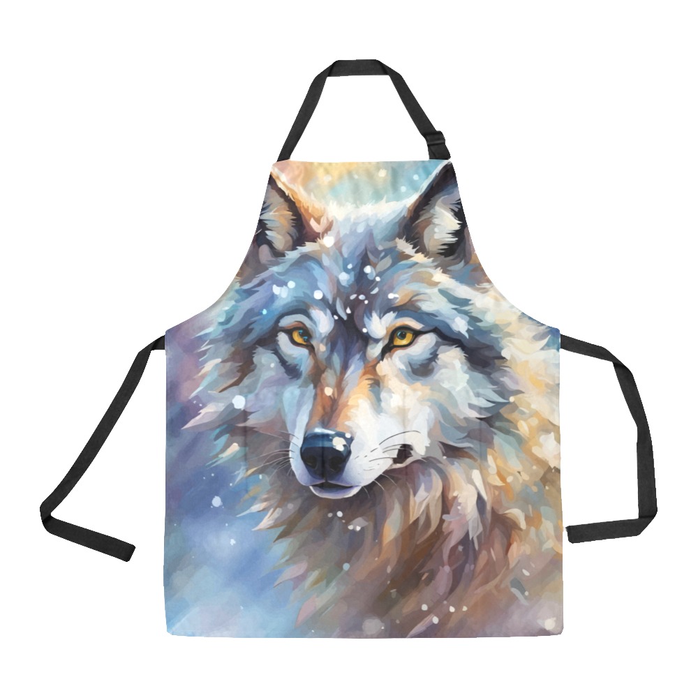 Cute gray wolf animal winter forest snow cool art All Over Print Apron