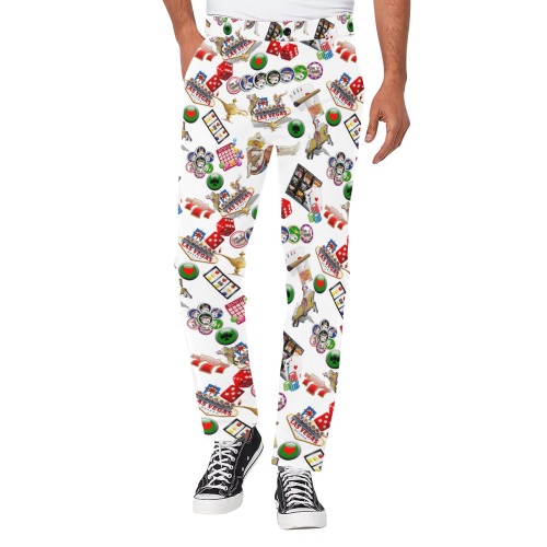 Gamblers Delight on White Men's All Over Print Casual Trousers (Model L68)
