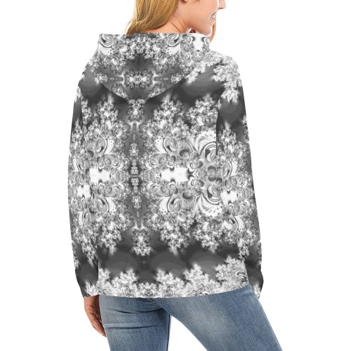 Silver Linings Frost Fractal All Over Print Hoodie for Women (USA Size) (Model H13)