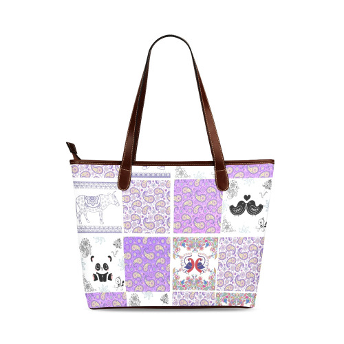 Purple Paisley Birds and Animals Patchwork Design Shoulder Tote Bag (Model 1646)