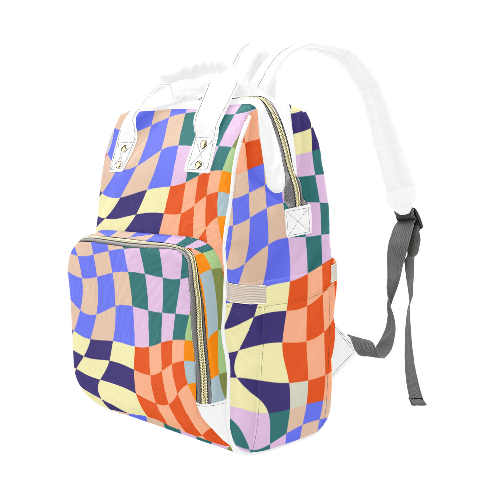 Wavy Groovy Geometric Checkered Retro Abstract Mosaic Pixels Multi-Function Diaper Backpack/Diaper Bag (Model 1688)