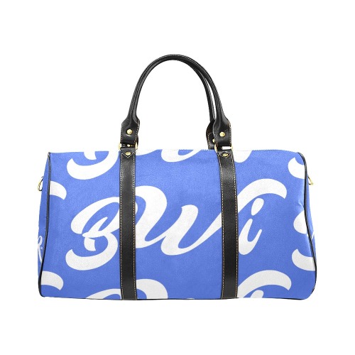 BWi Travel Bag: Royal Blue w/White Font (Black Leather Straps) New Waterproof Travel Bag/Large (Model 1639)