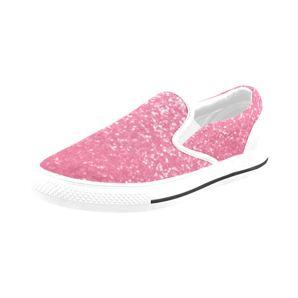 Magenta light pink red faux sparkles glitter Women's Slip-on Canvas Shoes (Model 019)