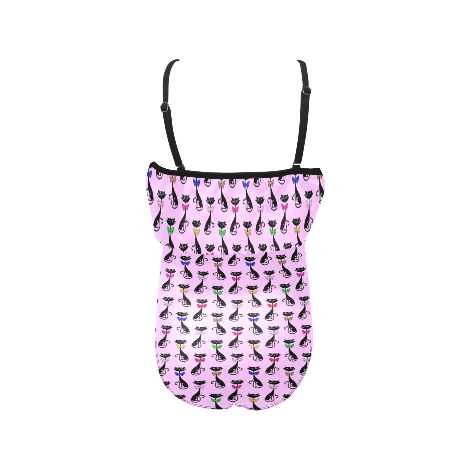 Black Cats Wearing Bow Ties - Pink Kids' Spaghetti Strap Ruffle Swimsuit (Model S26)