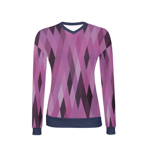 Berry and Black Harlequin Geometric Pattern Women's All Over Print V-Neck Sweater (Model H48)