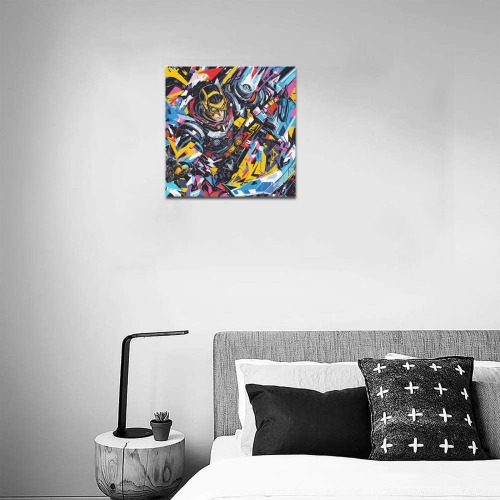 Geometrical abstract art of a cyborg hero. Upgraded Canvas Print 16"x16"