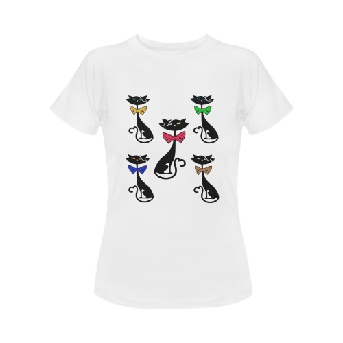 Black Cat with Bow Ties - White Women's T-Shirt in USA Size (Two Sides Printing)