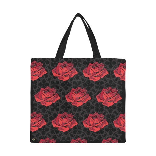 Spanish Rose - red and black All Over Print Canvas Tote Bag/Large (Model 1699)