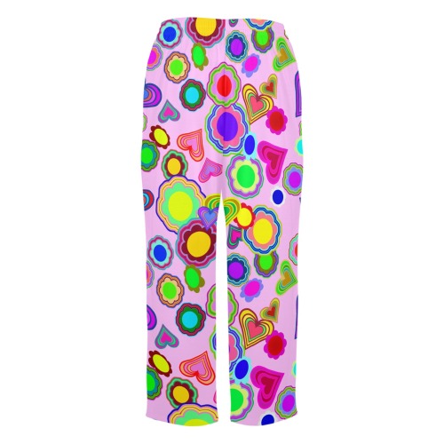 Groovy Hearts and Flowers Pink Women's Pajama Trousers without Pockets