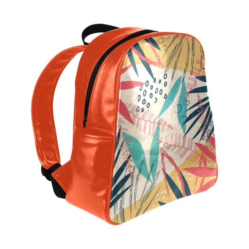 Colorful Tropical Pattern (8) Multi-Pockets Backpack (Model 1636)