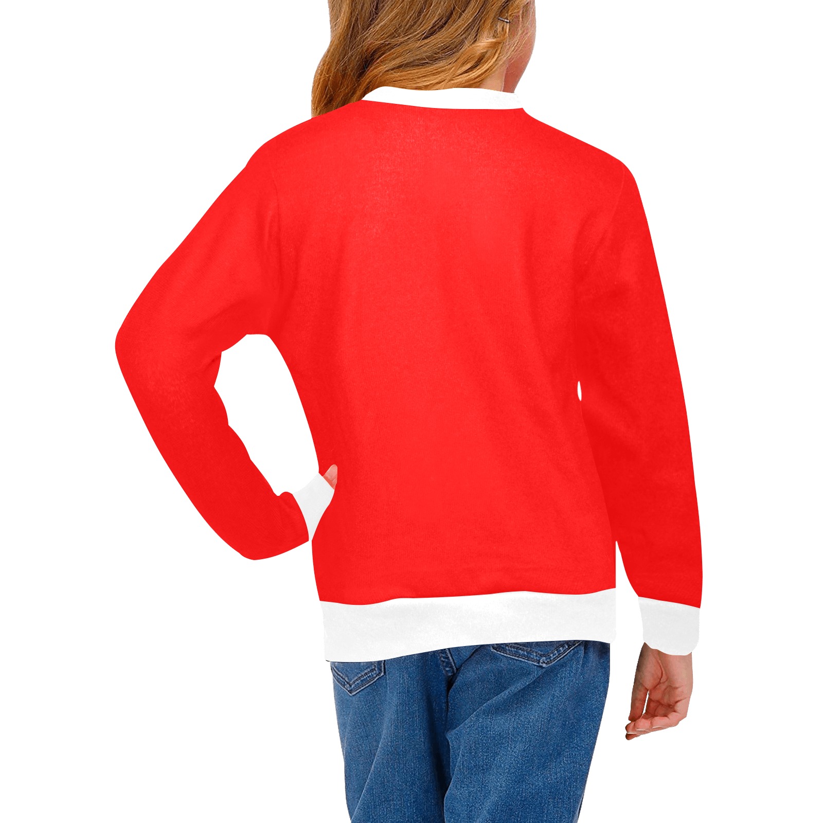 Merry Christmas Red Solid Color Girls' All Over Print Crew Neck Sweater (Model H49)