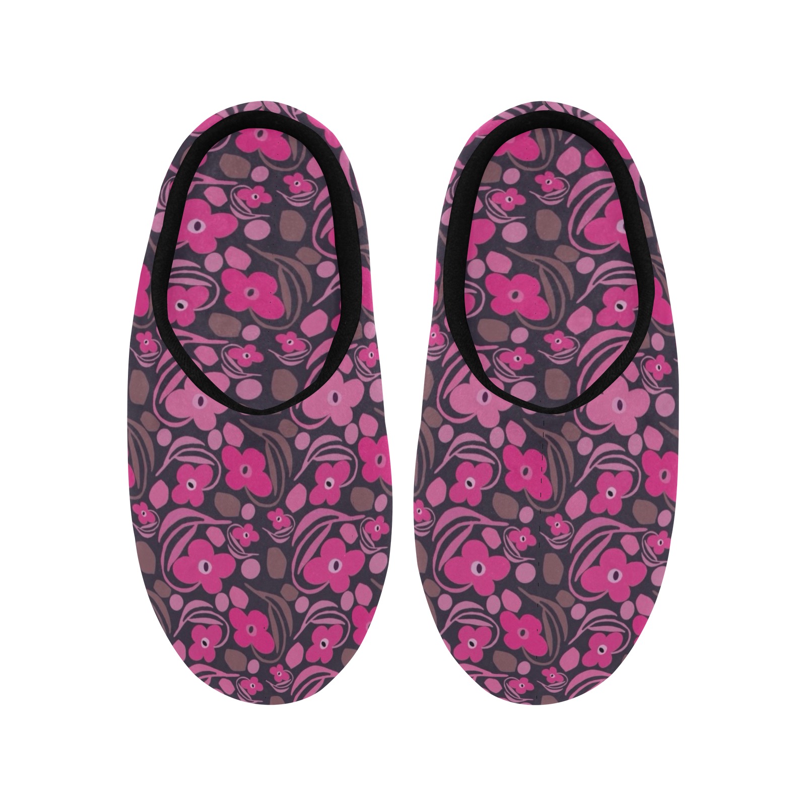 Retro pink floral Women's Non-Slip Cotton Slippers (Model 0602)