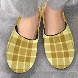 Shades Of Yellow Plaid Men's Cotton Slippers (Model 0601)