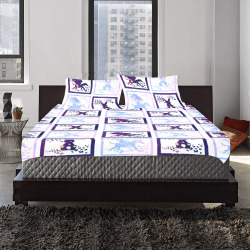 Bunny and Pegasus Together in Blue Patchwork Design 3-Piece Bedding Set