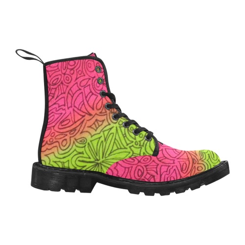 pink and green Martin Boots for Women (Black) (Model 1203H)